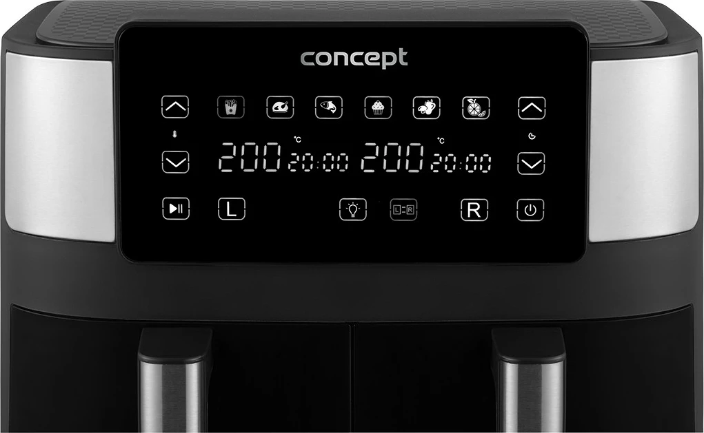 Cvrtnik na vroč zrak Concept FR8000, 8 L, dva koša, črn/inoks