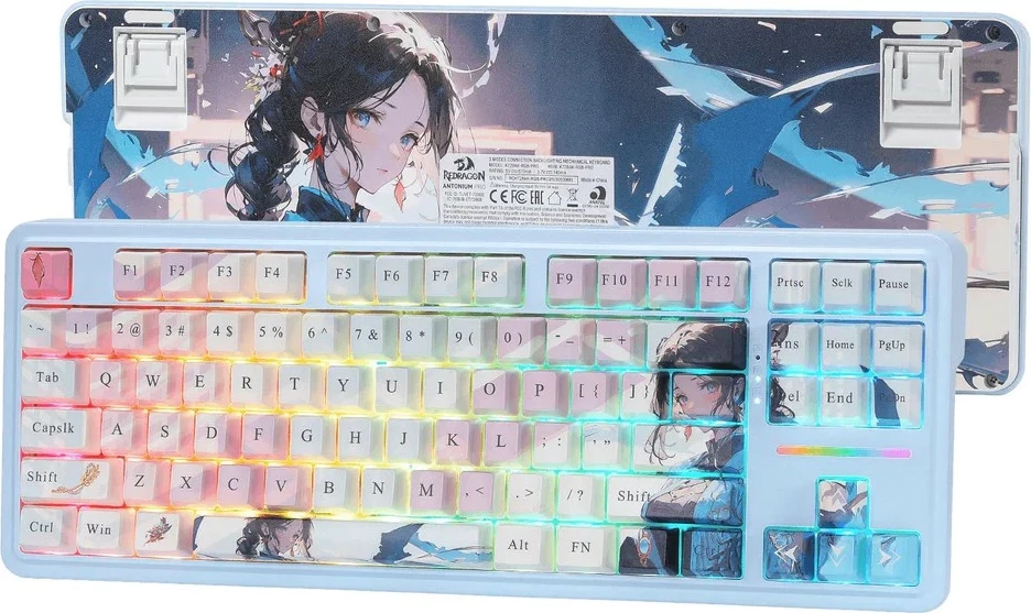 Mehanska tipkovnica 80% (TKL), RGB, brezžična/žična, modra Redragon Antonium PRO K728AK-RGB-PRO