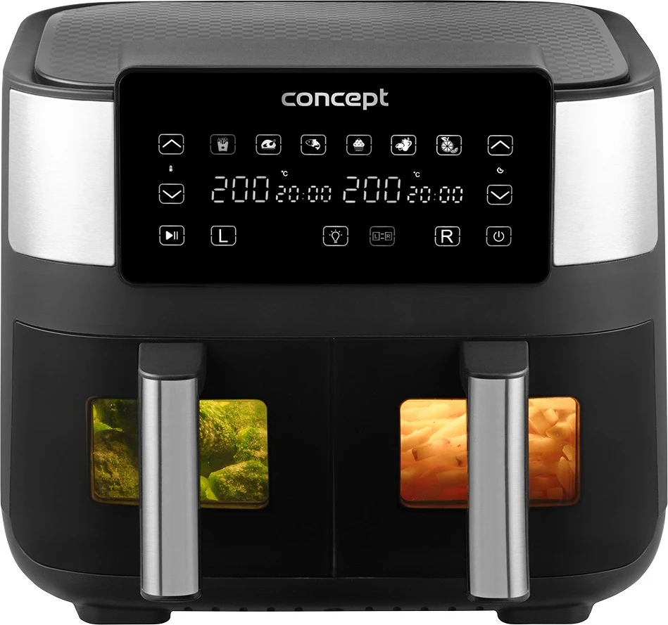 Cvrtnik na vroč zrak Concept FR8000, 8 L, dva koša, črn/inoks