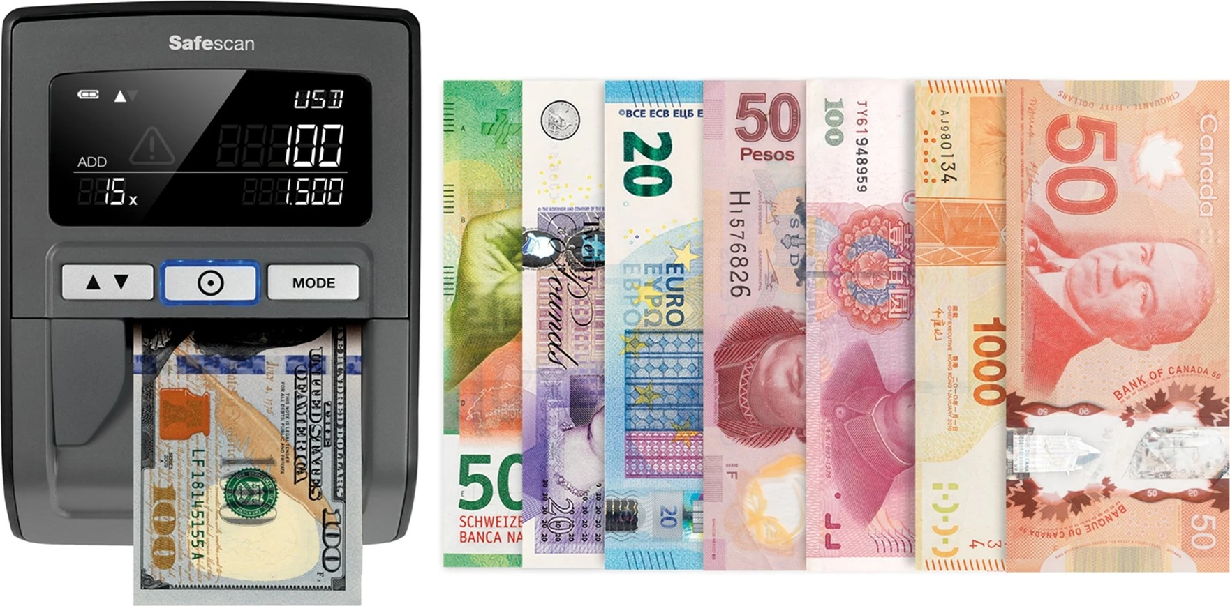 Detektor bankovcev SAFESCAN 185-S, LCD, črn