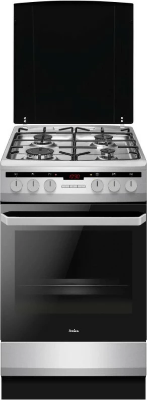 Kombinirana pečica z 4 kuhališči Amica 58GE3.33HZpTaQ(Xx), 62 L, plin in elektrika, črno/inox