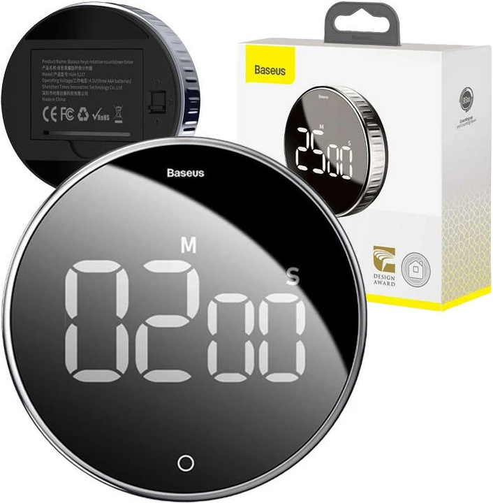Odtštevalni časovnik z vrtenjem Baseus Heyo, črn in srebrn