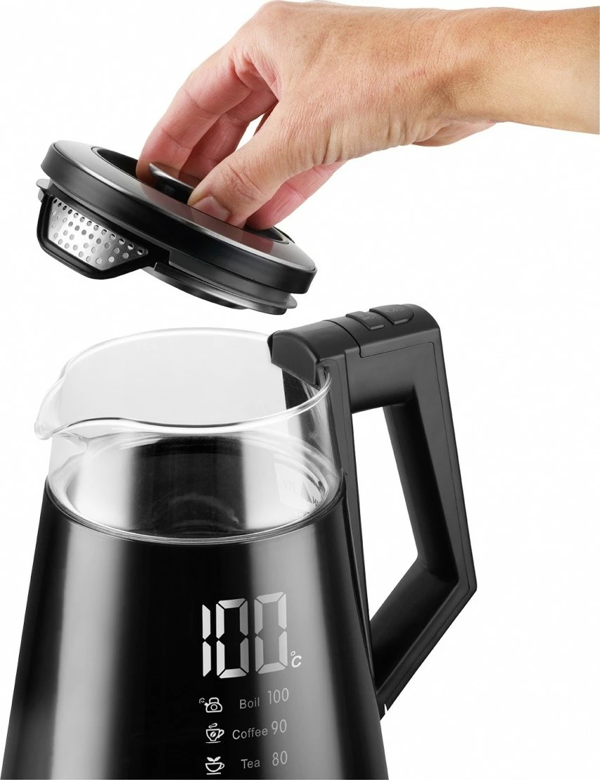 Električni ibrik 1,7 l, steklen, z digitalnim zaslonom, črn, Concept RK4170