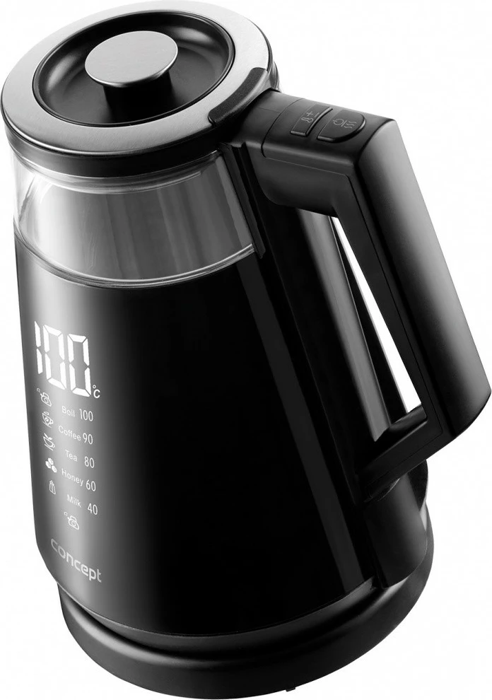 Električni ibrik 1,7 l, steklen, z digitalnim zaslonom, črn, Concept RK4170