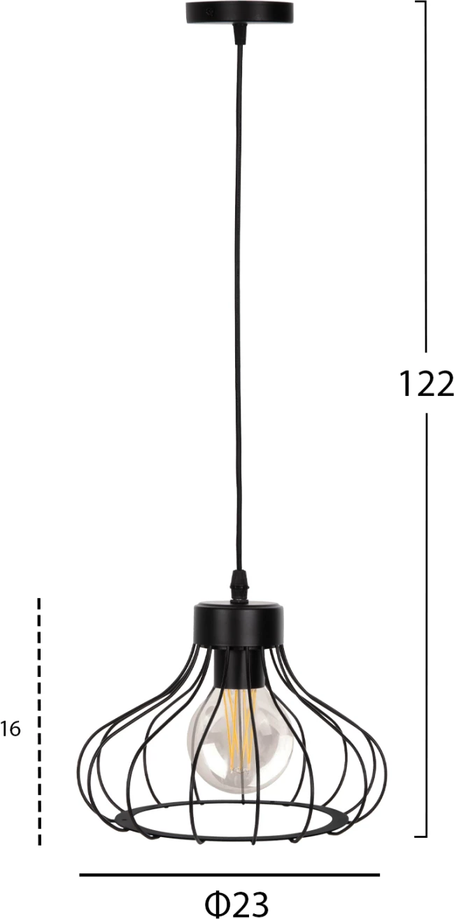 Stropna viseča svetilka HM4114 črna kovinska sferična kapa Φ23x122Hcm