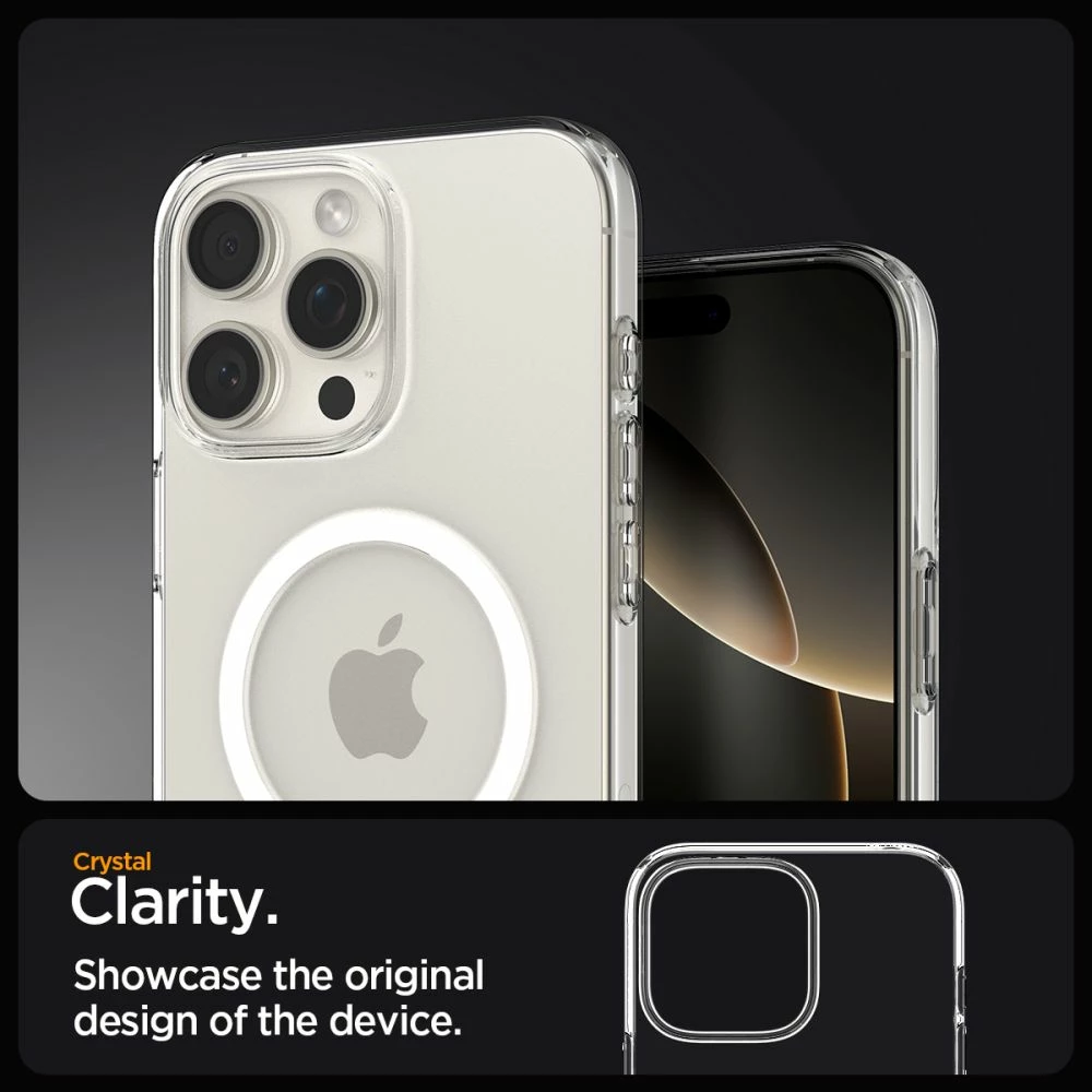 Tanek prozoren ovitek za telefon Spigen Liquid Crystal Mag MagSafe za iPhone 16 Pro, tanek TPU z zračnimi blazinicami v kotih, združljiv s polnjenjem MagSafe