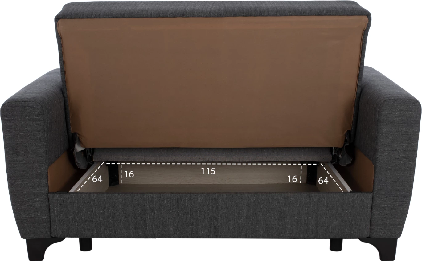 Dvosed kavč-postelja, visok naslon, siv, 160x84x88 cm