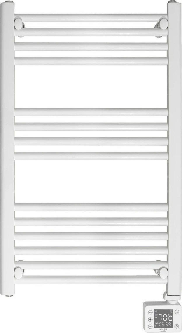Električni kopalniški radiator z LED, Adler AD 7824, 600 W, 50×90 cm, 24-urni timer, IP24, bel