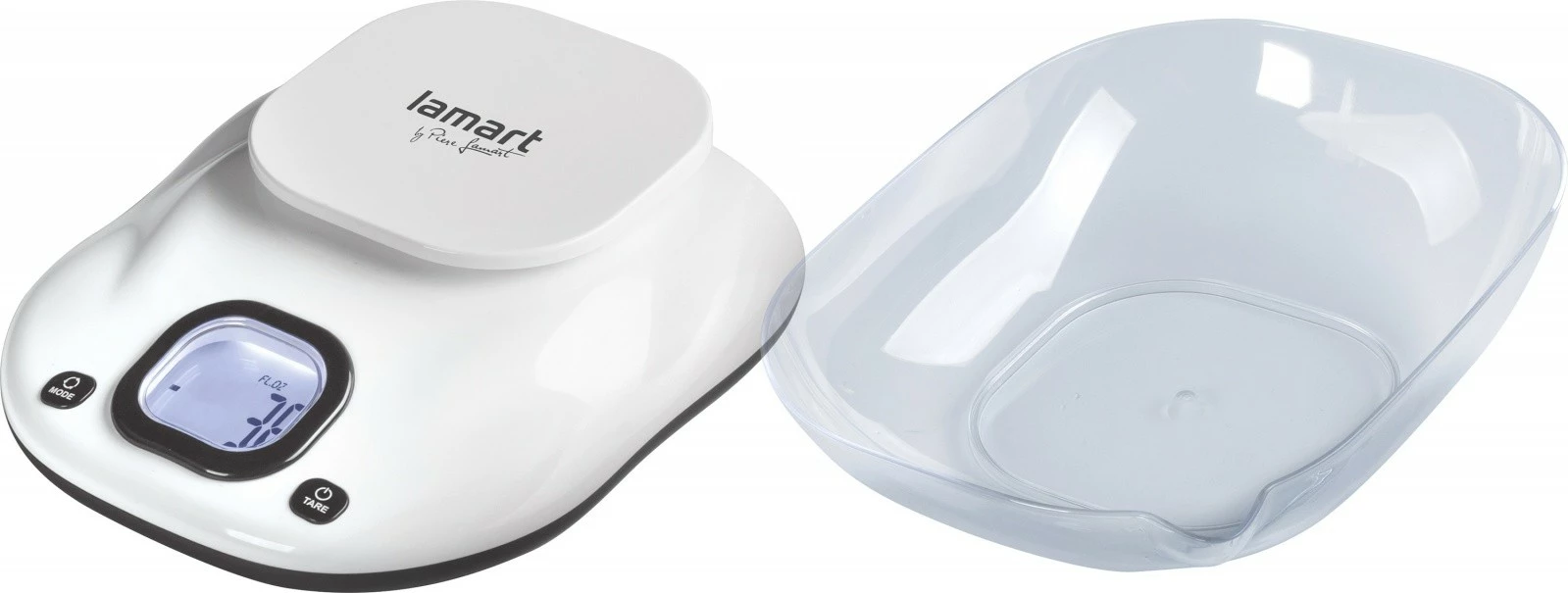 Kuhinjska tehtnica s posodo Lamart LT7073 BANG, 5 kg, bela/prosojna