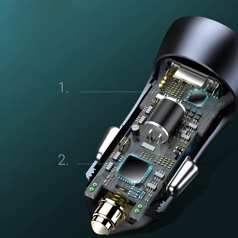 Avtopolnilec, 40 W, 2 vrata USB/USB-C, z USB-C na Lightning kablom, siv — Baseus Golden Contactor Pro
