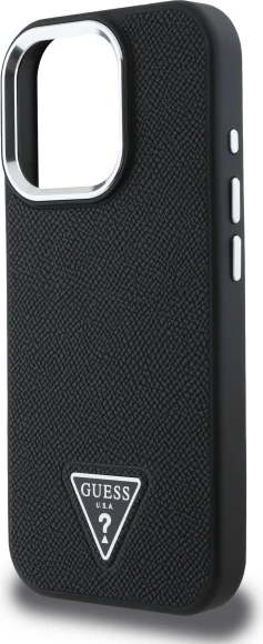 Ohišje z elegantno teksturo Guess Grained Triangle MagSafe za iPhone 16 Pro Max 6,9", črno