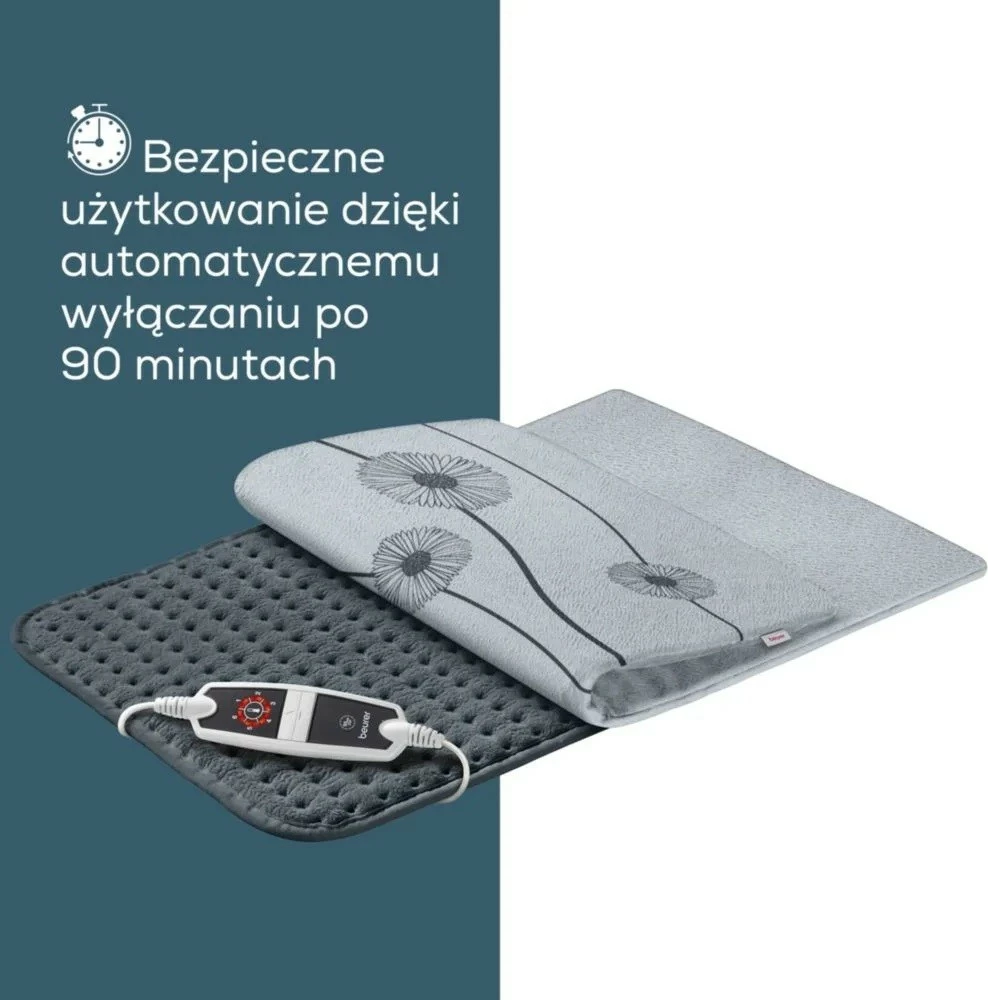 Električni vzglavnik Beurer HK125 XXL Cosy, 60x40 cm, 6 stopenj, hitro segrevanje, časovnik 90 min, kabel 2,3 m, zaščita pred pregrevanjem, pralno, siva