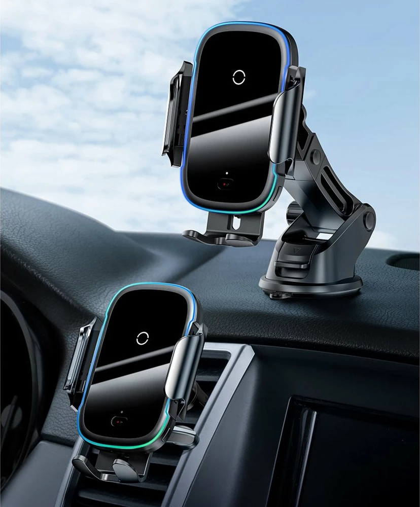 Električno avtomobilsko držalo z brezžičnim Qi polnjenjem 15W, črno Baseus WXHW03-01