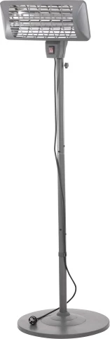Stoječi grelec za teraso Adler Camry CR 7737, 1000/2000 W, kvarčni grelci, IP24, 14 m², višina 157–202 cm, siv