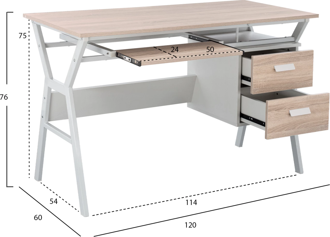 FH2130.01 pisalna miza, SONOMA-bela, 120X60X76