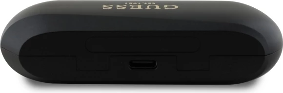 TWS slušalke z metalnim podolgovatim logotipom Guess, polnilna postaja, Bluetooth 5.3, črne