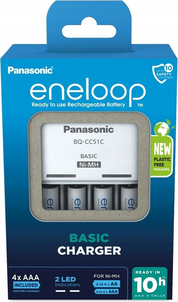 Polnilnik baterij Panasonic Eneloop Basic BQ-CC51, z 4x AAA 800 mAh, bel