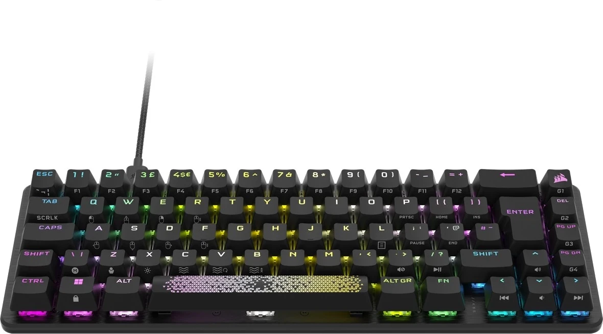 Kompaktna igralna tipkovnica Corsair K65 Pro Mini OPX Silver, RGB, z žico, siva