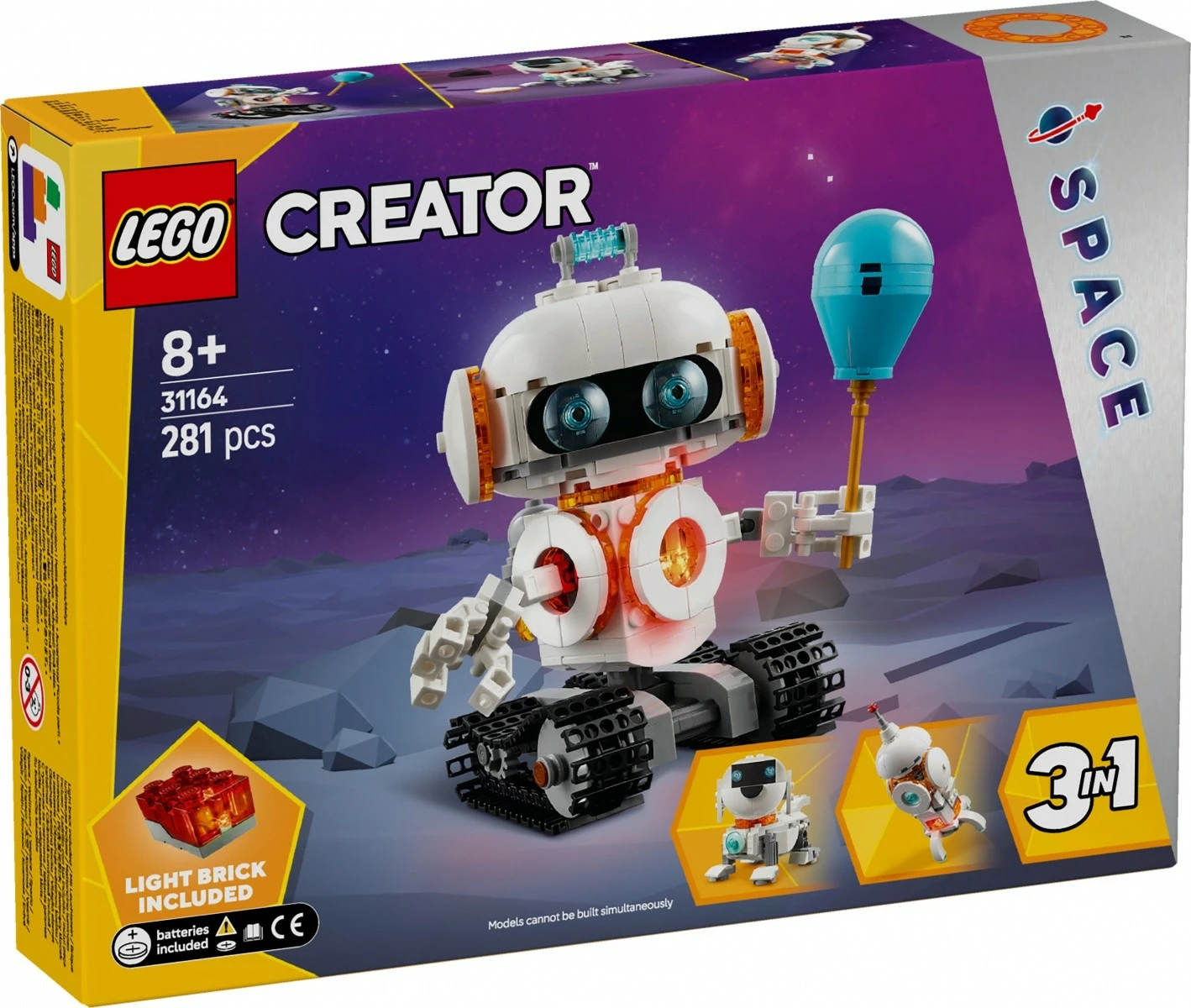 Komplet za sestavljanje 3-v-1 Kozmični robot, LEGO Creator 31164, 281 kosov