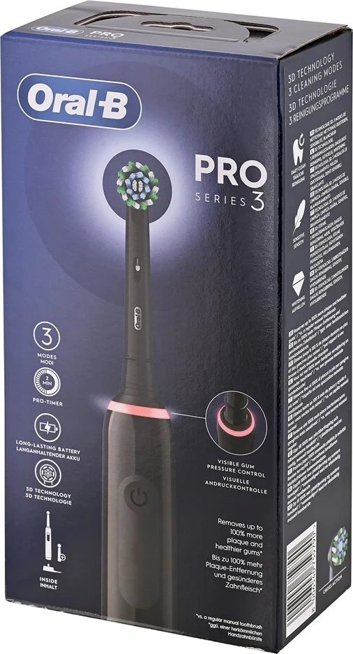 Električna zobna ščetka Pro 3 Pro3 3000, Braun Oral-B, za odrasle, črna, z 2 glavi