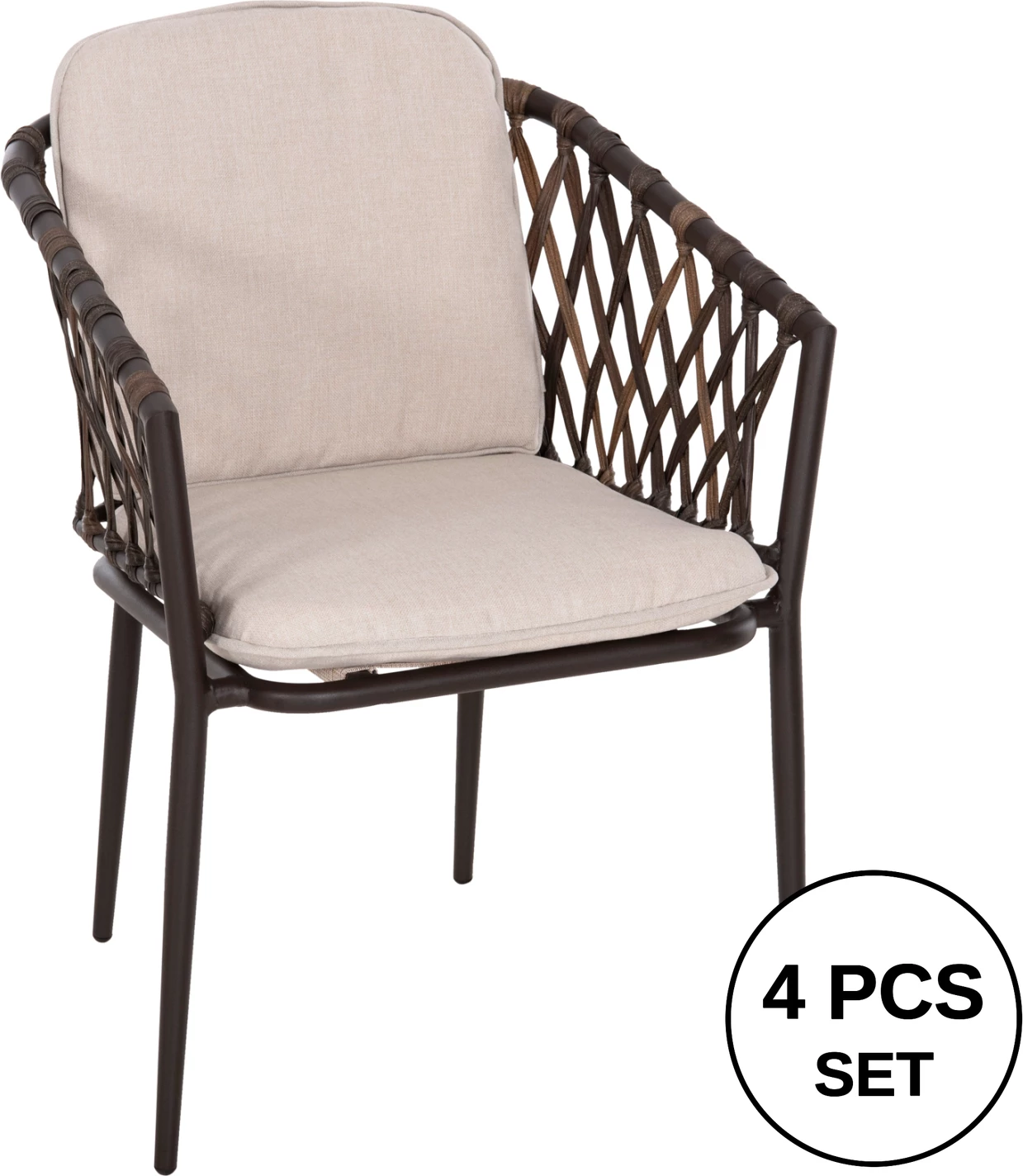 Aluminijasti naslanjač BOLLY FH6080 rjav okvir-sintetični ratan v rjavo-bež blazinah 58,5x67x86Hcm, set 4 kosov
