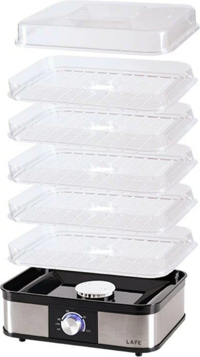 Sušilnik hrane Lafe LAFPAR47689, 250 W, 5 pladnjev, zaščita pred pregrevanjem, črn/nerjaveče jeklo