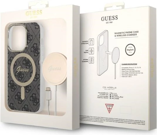 Trd ovitek z brezžičnim polnilcem Guess GUBPP14XH4EACSK za iPhone 14 Pro Max 6,7", črn, komplet