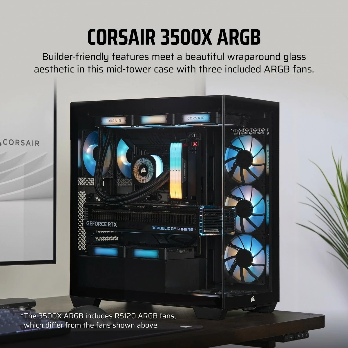 Ohišje Corsair 3500X iCUE LINK RGB TG, Midi Tower, črno