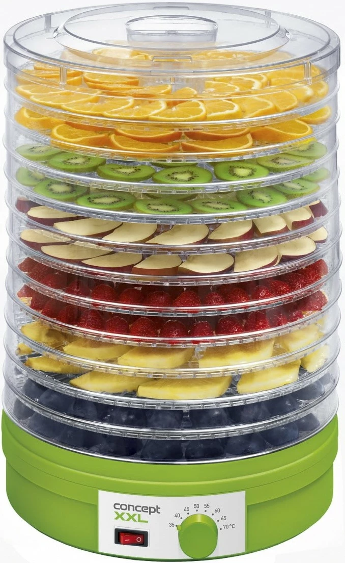 Dehidrator hrane Concept SO1025, 12 pladnjev, 8 načinov sušenja, zelen/prozoren