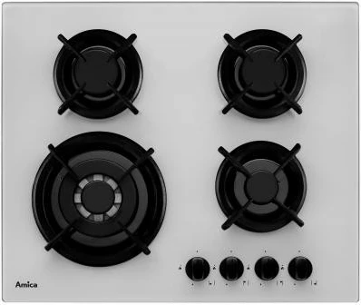 Plinska kuhalna plošča na kaljenem steklu Amica PG6411SRW, 4 kuhališča, bela