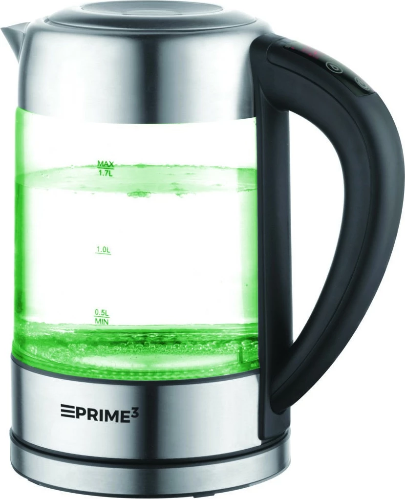 Električni grelnik vode PRIME3 SEK81, 1,7 L, 2200 W, steklo, nadzor temperature, črn/inox