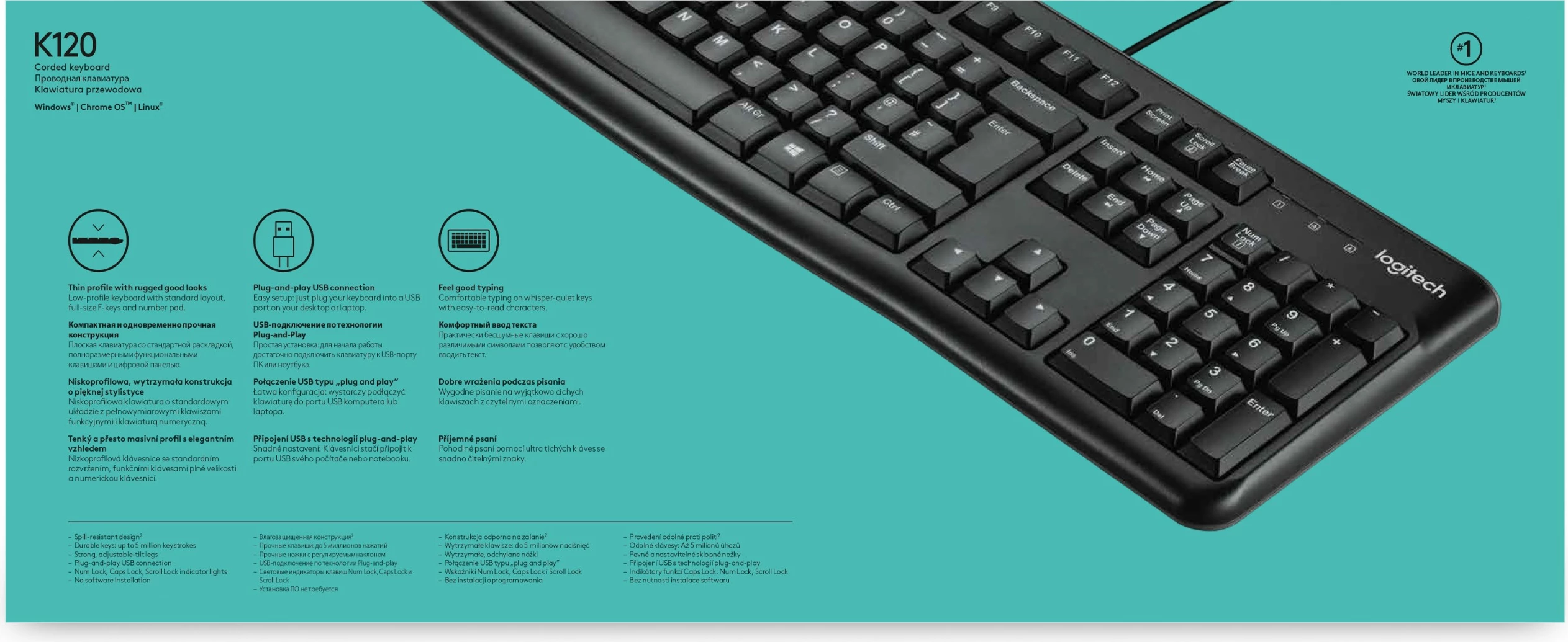 Tastatura polne velikosti za poslovno rabo Logitech K120, žična, USB, QWERTY, črna