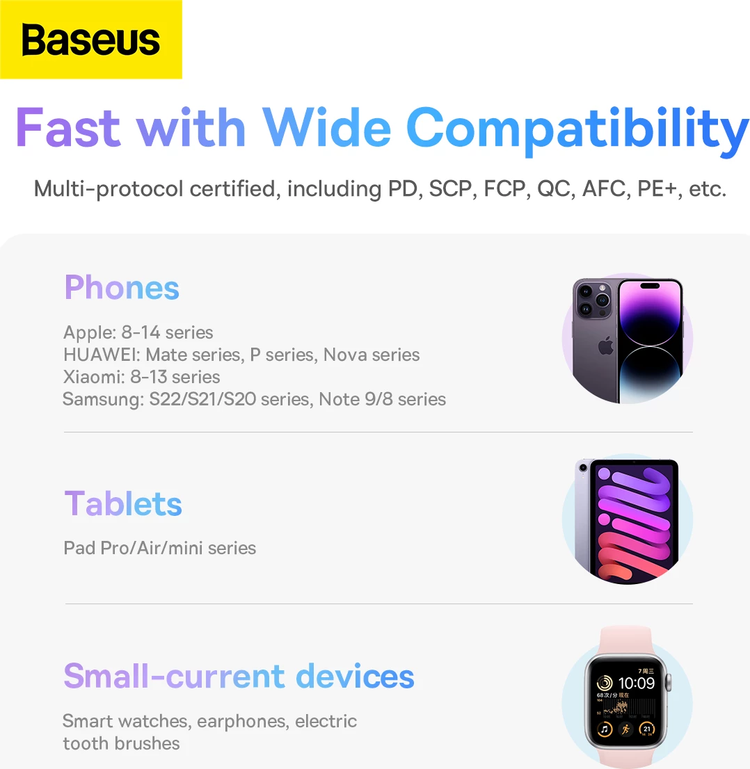 Powerbank, 10.000 mAh, 22,5 W, z zaslonom, USB-C/Lightning/USB-A, modra – Baseus Comet Series PPMD020003 + kabel USB-A na USB-C 0,3 m, bel