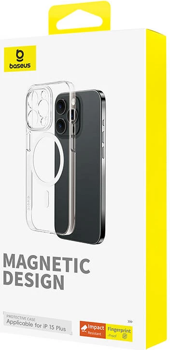 Magnetni ovitek za pametni telefon, Baseus OS‑Lucent Series za iPhone 15 Plus, prozoren