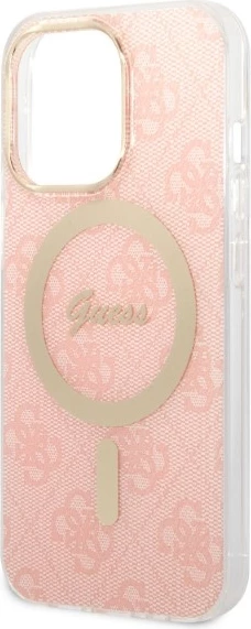 Ovitek za telefon in brezžični polnilec za iPhone 13 Pro Max, Guess GUBPP13XH4EACSP, roza