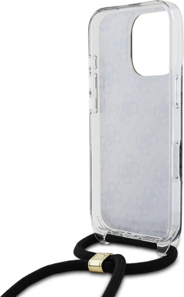 Elegantna zaščitna prevleka z crossbody trakom Guess Crossbody Cord 4G Print za iPhone 16 Pro Max, črna