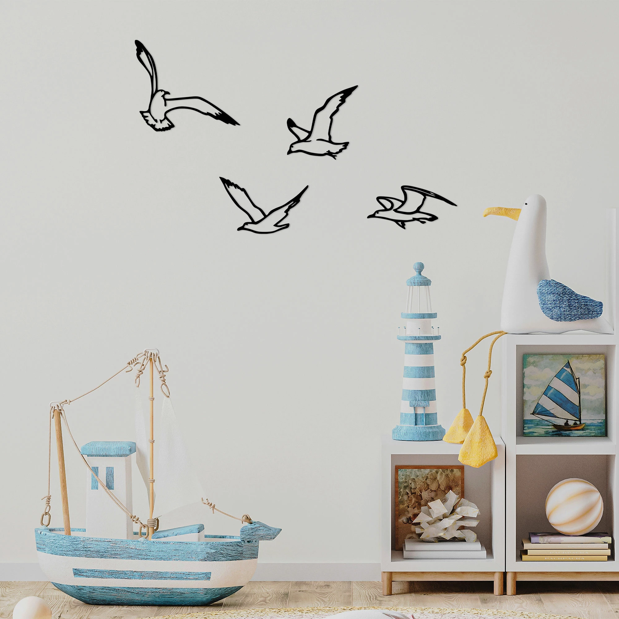 Dekorativni kovinski zidni okrasek ptice, Wallity, črn, 4 kosi, 443