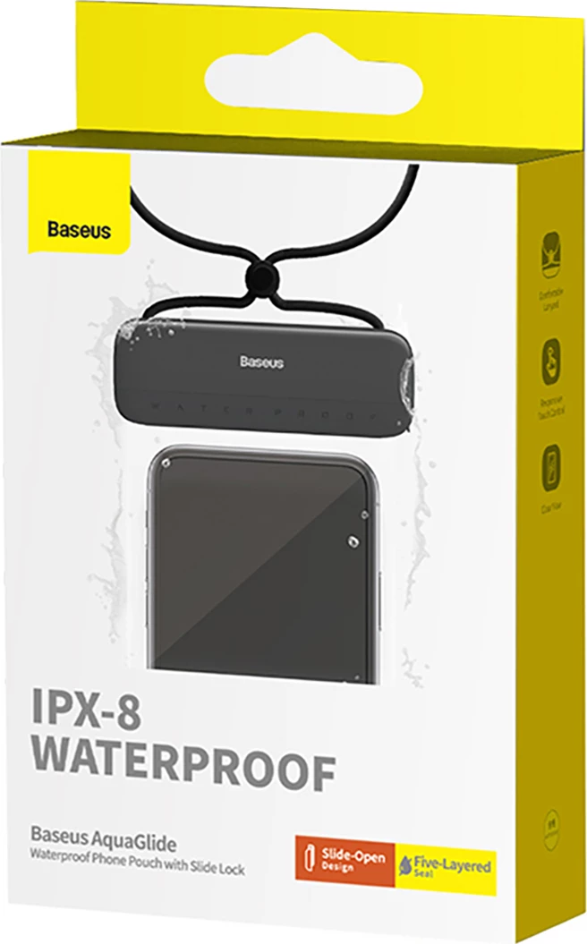 Vodoodporen ovitek za pametni telefon, Baseus AquaGlide BS-PC029, IPX8, s Slide Lock, črn