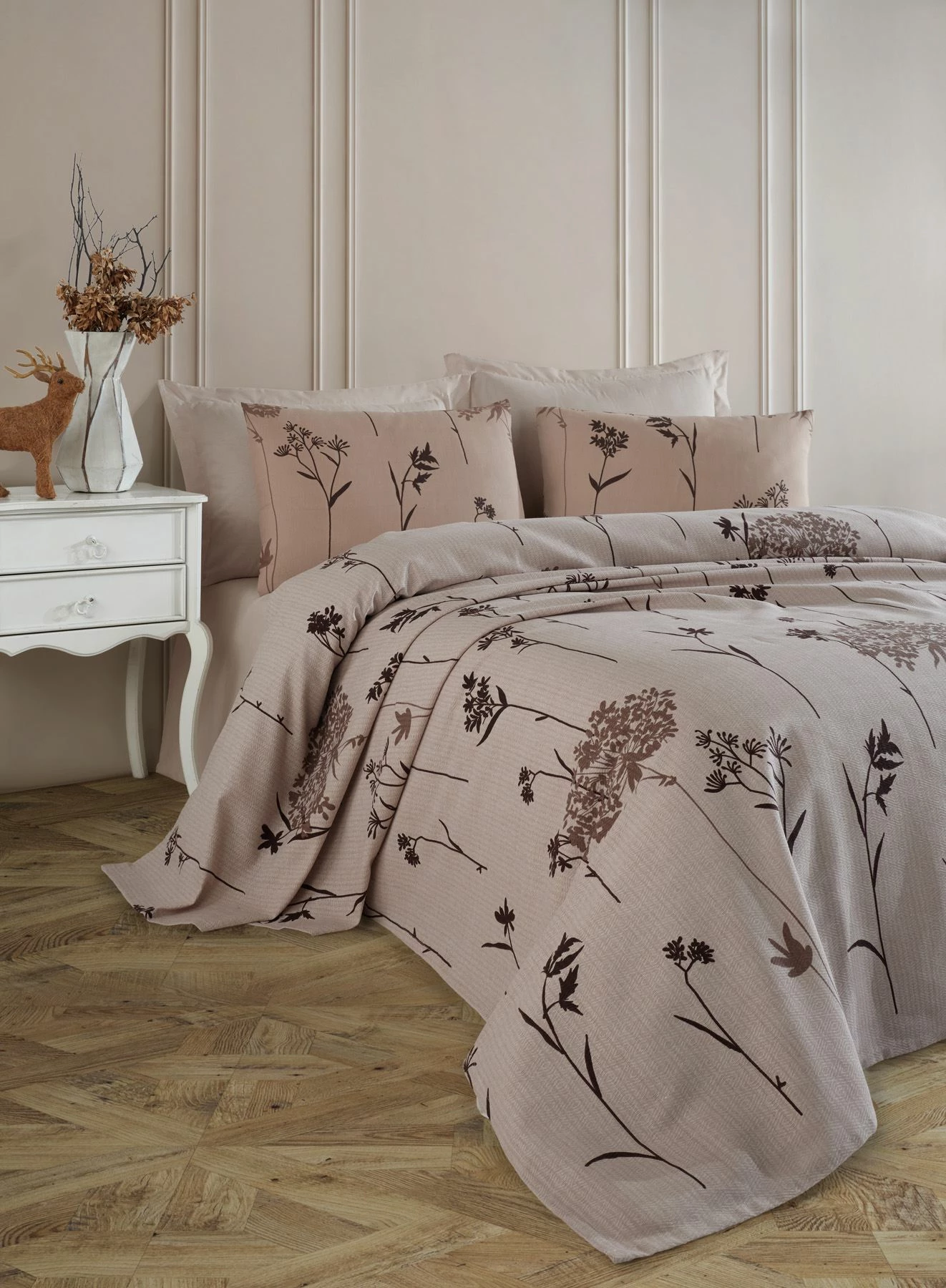 Pike za enojno posteljo, 100% bombaž, rjave barve, 155 x 200 cm - Single Pique (EU) (IT) L'essentiel, Efil