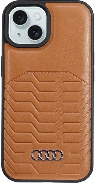 Ovitek za telefon za iPhone 15/14/13, umetno usnje, MagSafe, rjav, Audi