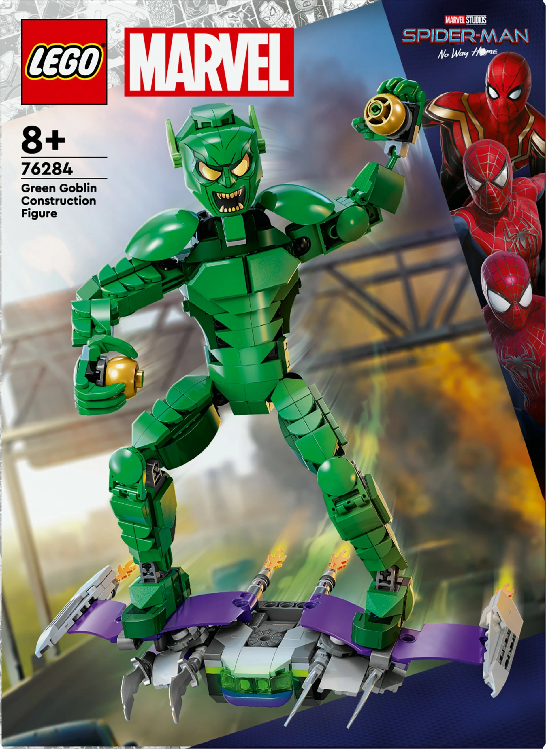 Gradbeni set Green Goblin LEGO Marvel 76284, gradljiva figura, večbarven