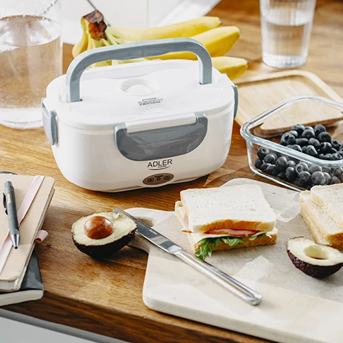 Električna posoda za kosilo Adler AD 4474, 1 L, do 50 W, 2 predelka, žlica, siva