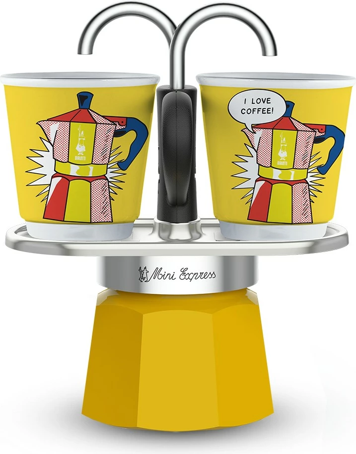 Moka posoda Mini Express Lichtenstein Bialetti, 2 skodelici, alumin, rumena
