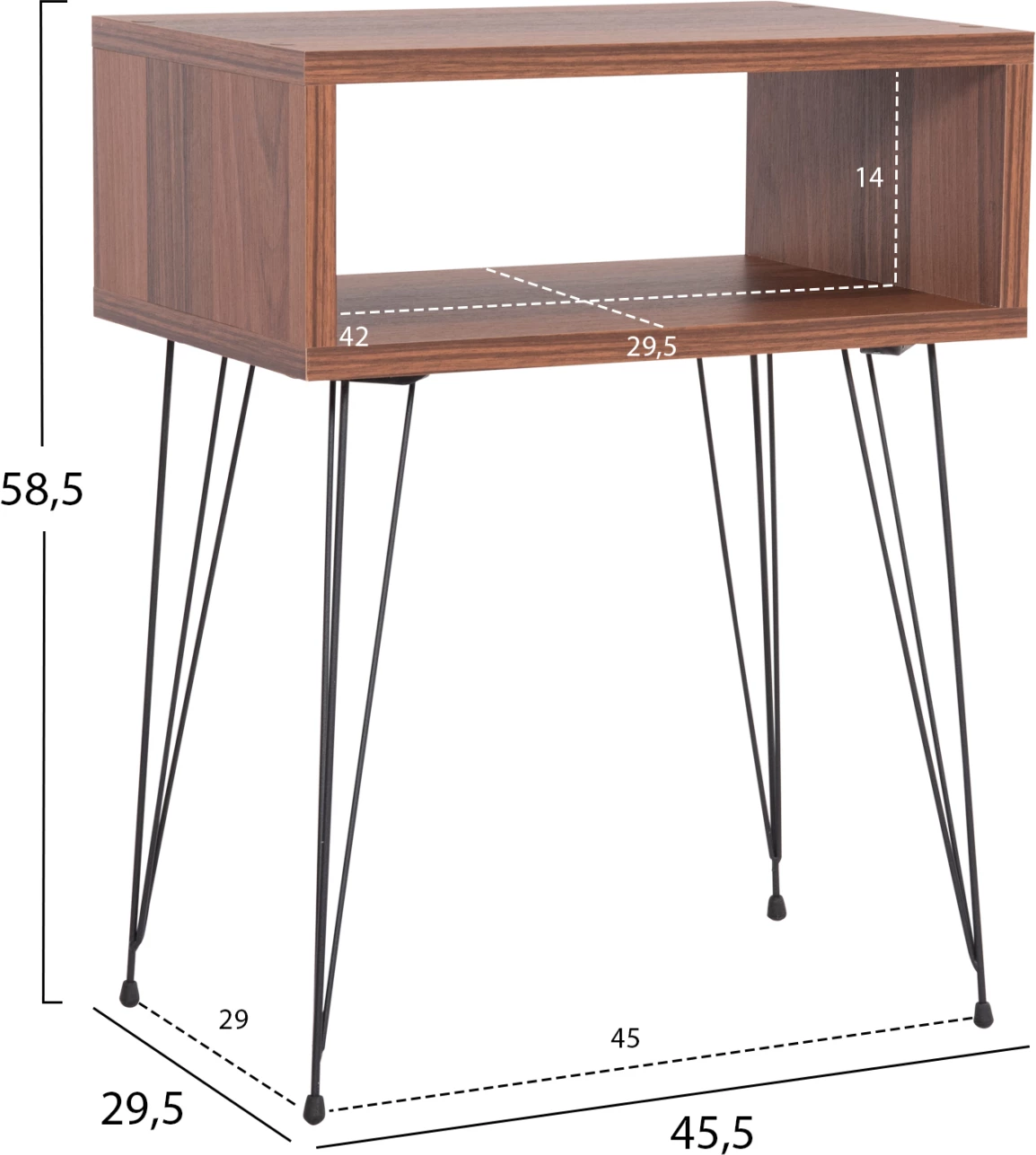 Nočna omarica TODD FH18184.05 melamin v barvi oreha - kovinske noge v črni barvi 45.5x29.5x58.5H cm