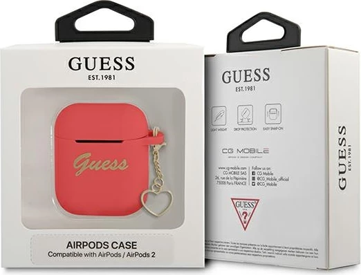 Ovitek za AirPods 1/2, Guess Charm Heart Collection, silikon, rdeč