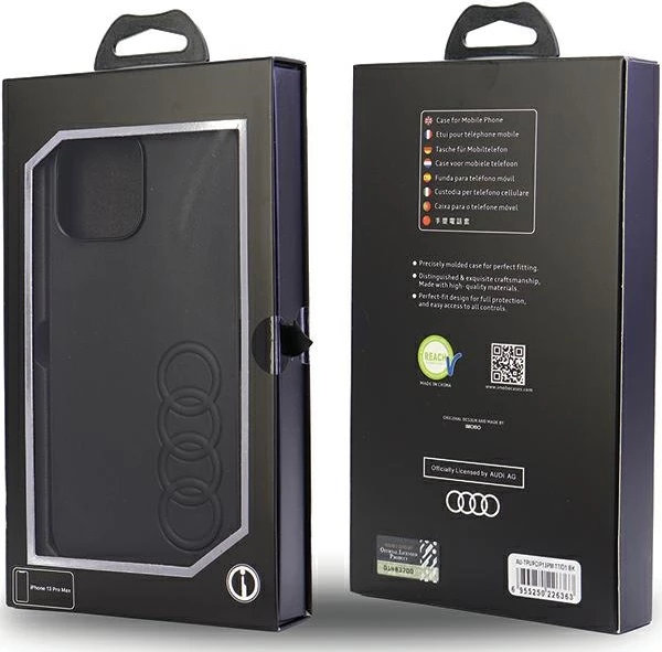 Ovitek Audi za iPhone 13 Pro Max 6,7", umetno usnje, črn