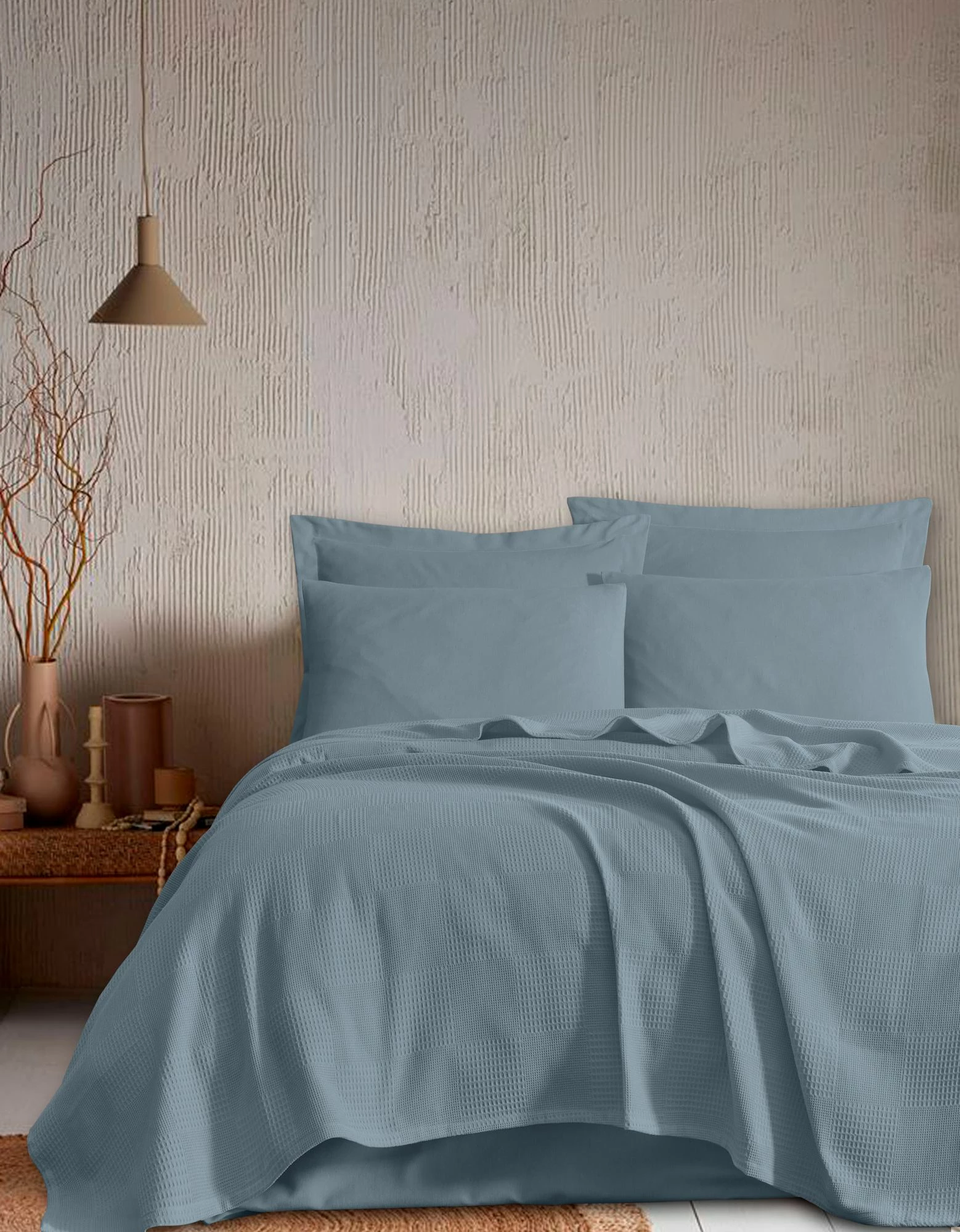 Odeja King Pique L'essentiel, modra, 240 x 230 cm