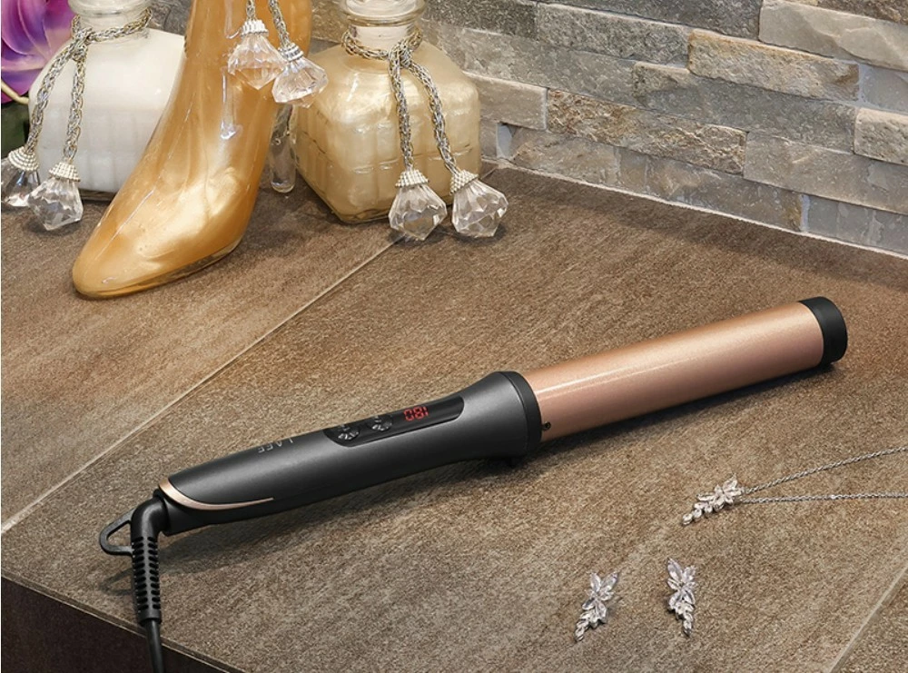 Kodralnik za lase Sleek & Shine Curler Lafe LAFLKA47572, 32 mm, nastavljiva temperatura 100–200 °C, 60 W, keramični premaz, LCD zaslon, z zaščitnim držalom, črno/rožnat