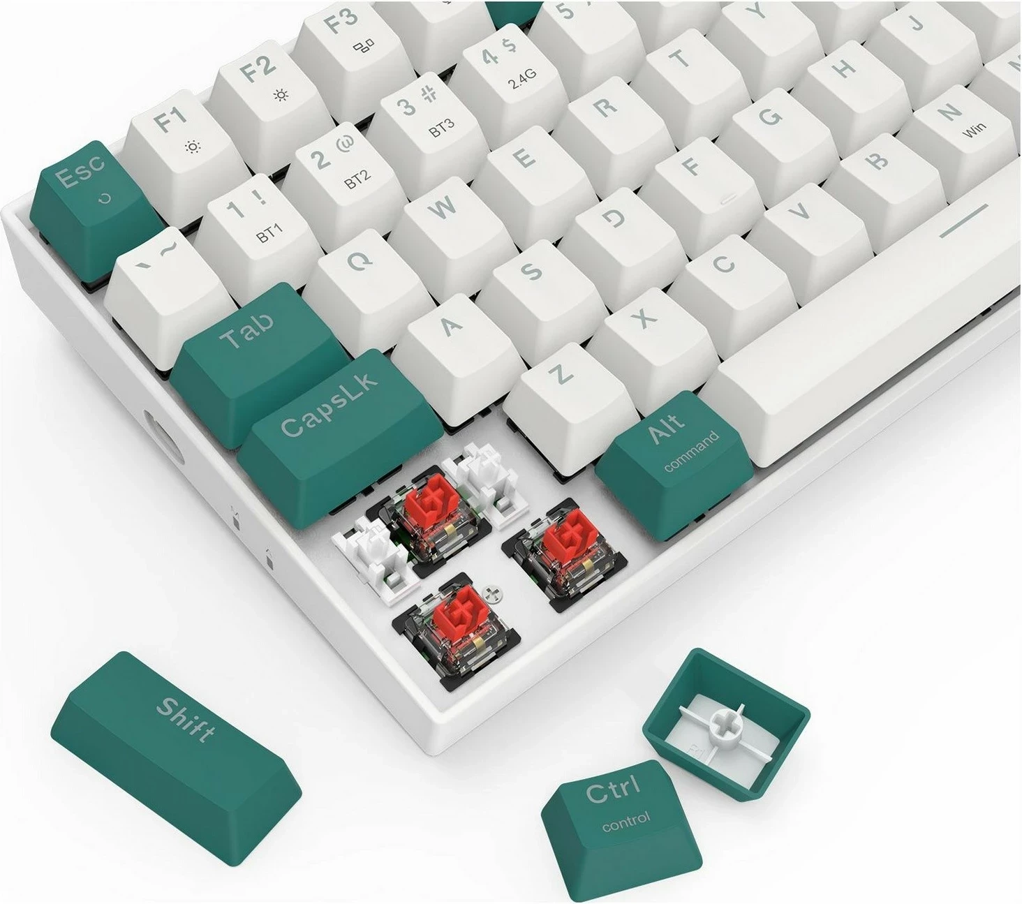 Mehanska brezžična tipkovnica, RGB, Redragon K678WG-RGB-PRO Singed, bela-zelena