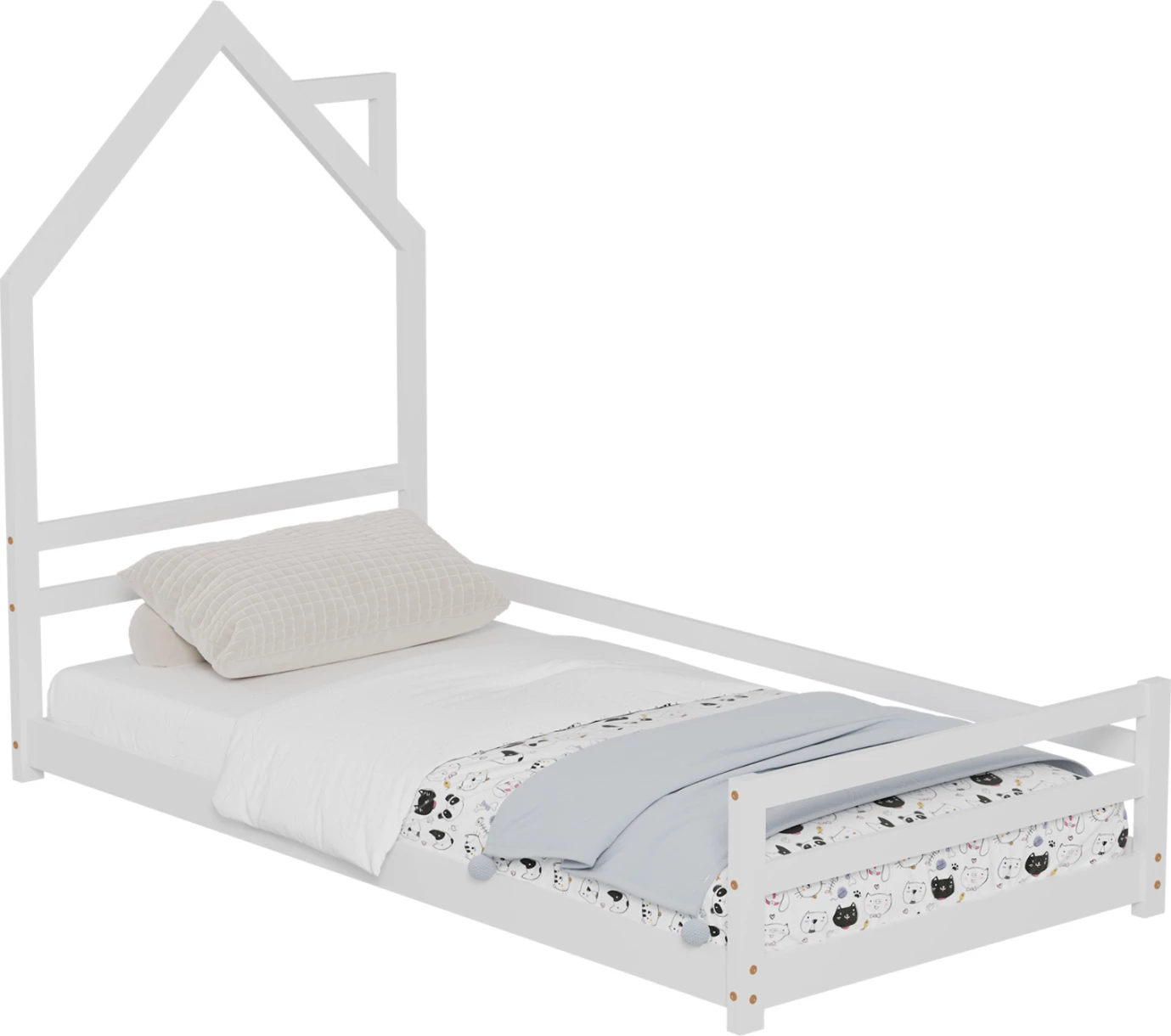 Postelja za otroke HOUSER FH676.03 t.MONTESSORI iz masivnega borovega lesa v beli barvi - 190x90cm